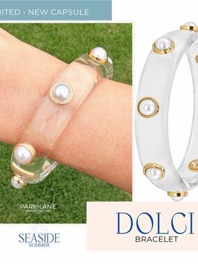 Park Lane Dolci Clear Acrylic Bracelet with Gold and White Pearl Accents